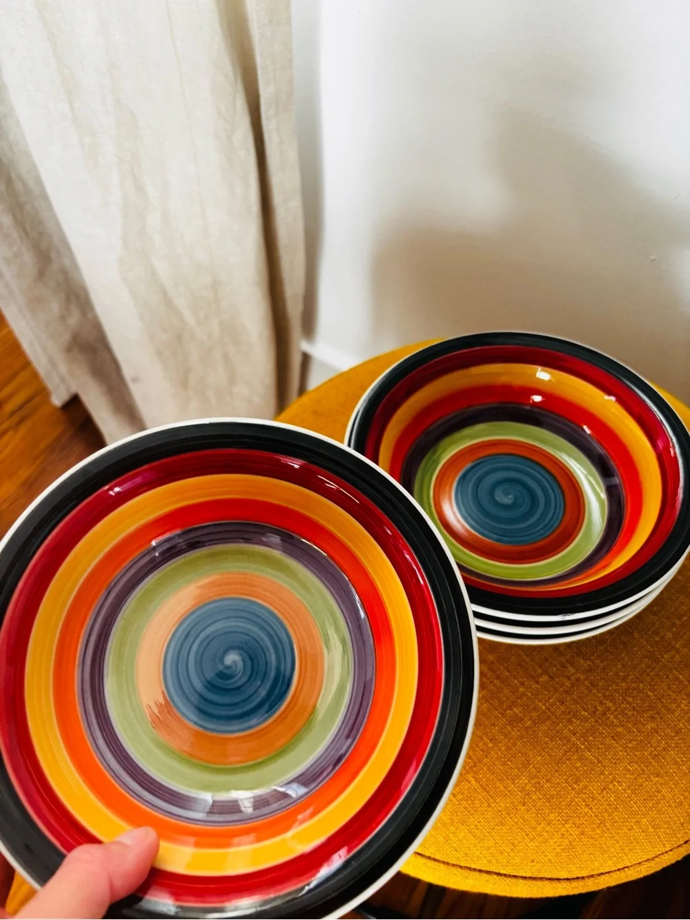 Hand painted Striped Ceramic Dinner Bowl & Plate set
